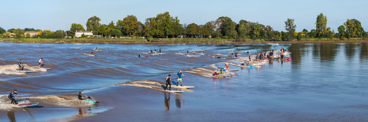 Herve Sentucq - Surfeurs à Saint-Pardon, mascaret sur la Dordogne